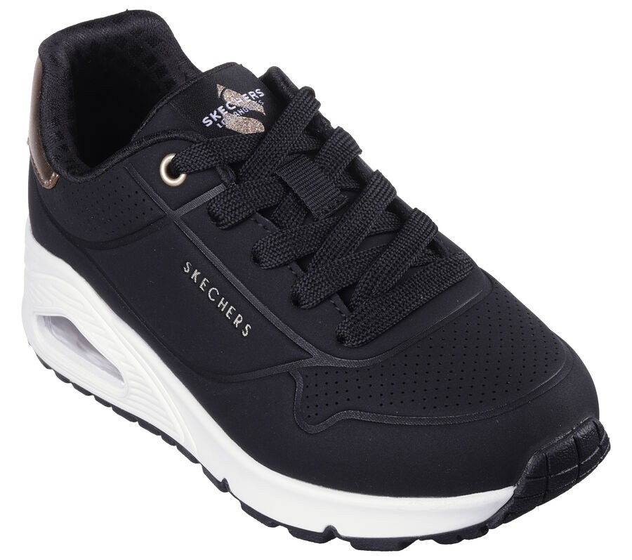 Zapatillas niña Skechers Street Los Angeles color negro con suela air cooled blanca y memory foam sneakers Skechers con cordones muy bonitas y comodas
