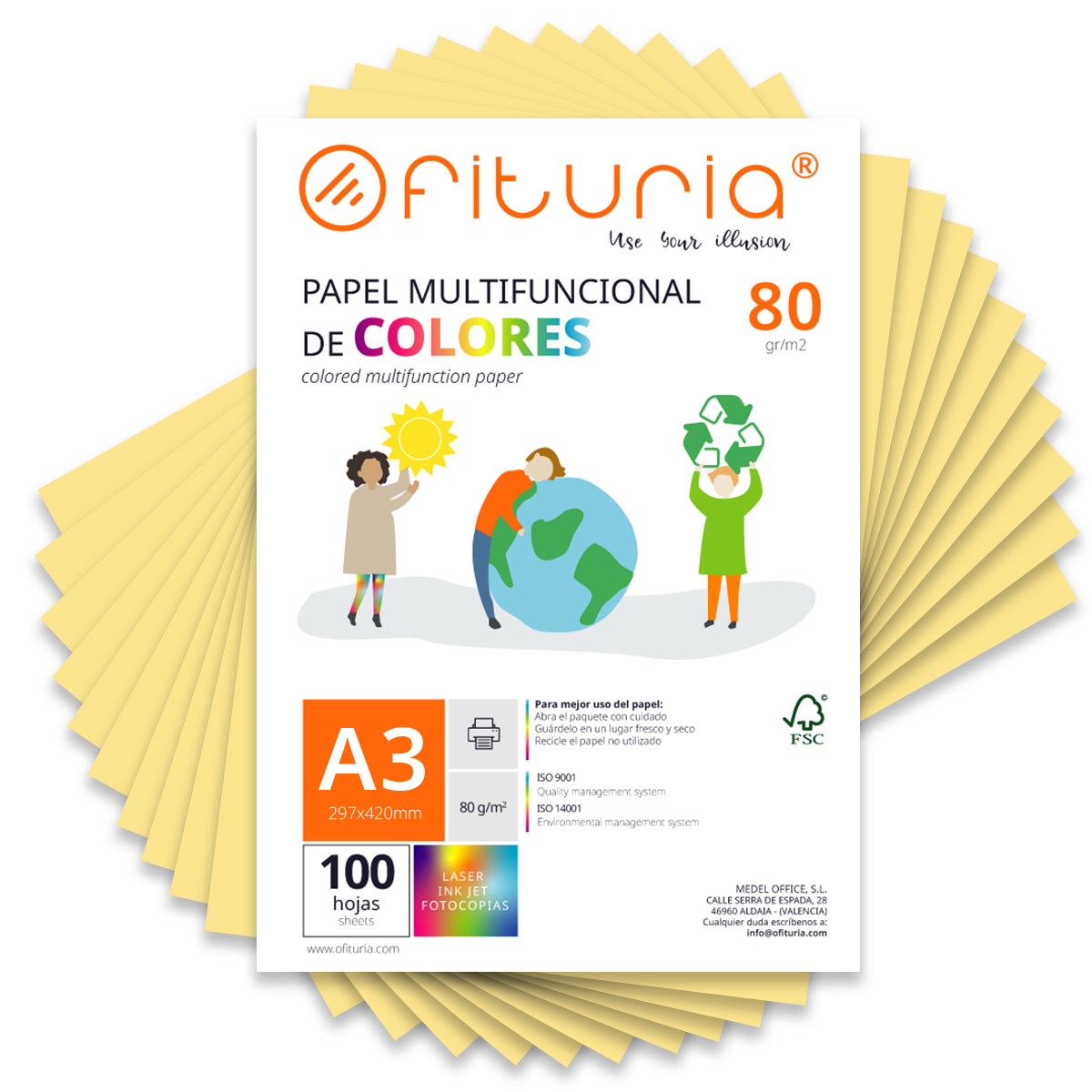 Folios de Colores, Pack 50 Hojas A3 80gr – Papel de Colores para Manualidades, Impresora, Scrapbooking – Folios Colores – Ideal Origami, Papiroflexia, Oficina y Escuela