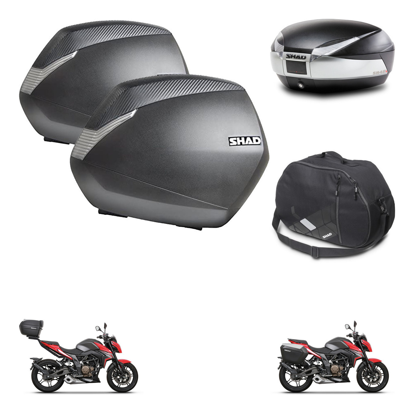 Baul Trasero + Maletas Laterales + Bolsa Interna + Herraje 3P + Herraje Montaje Sh36 Sh 36 Sh48 Titanium Premium KIT-270784