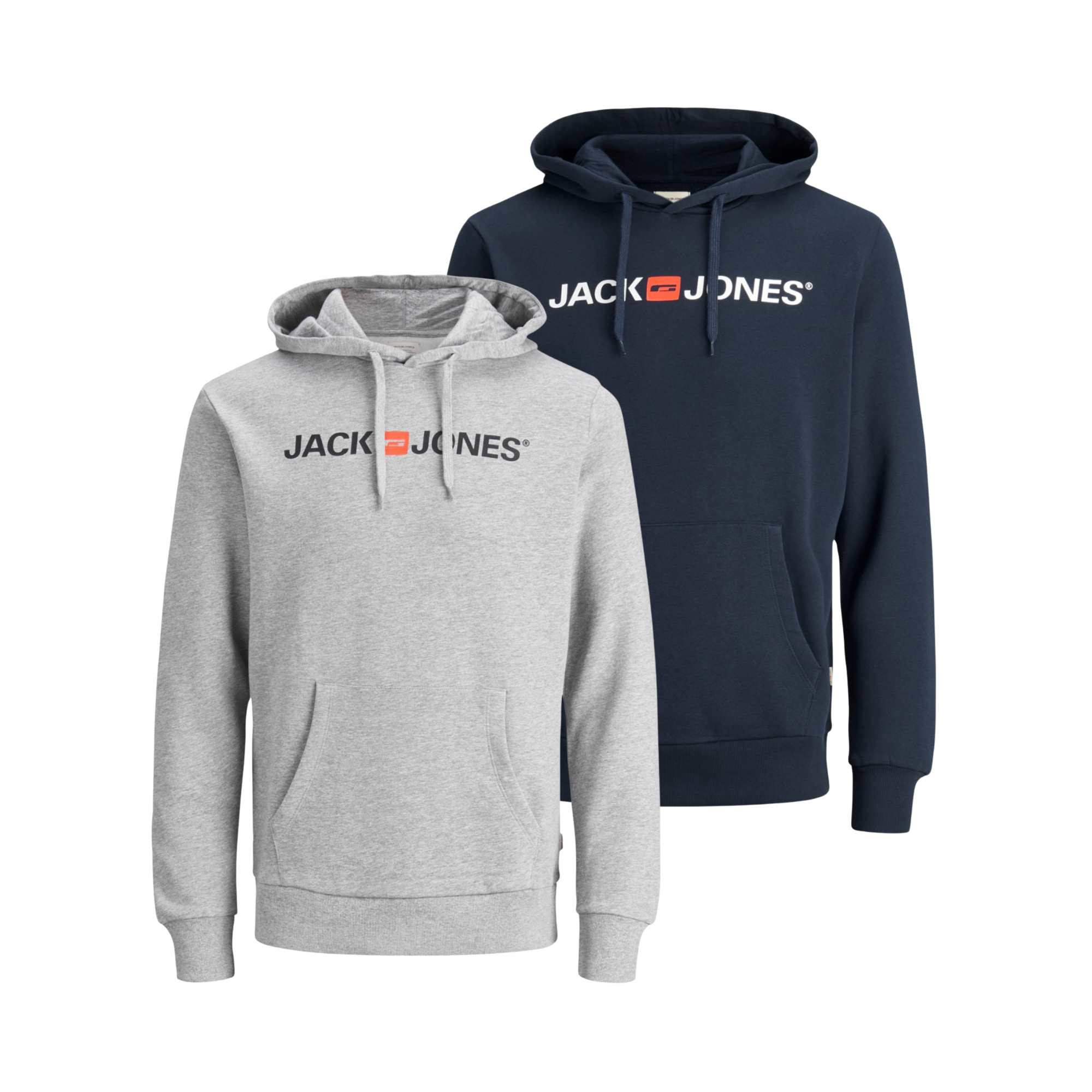 Jack & Jones Pack de 2 Sudaderas con Capucha para Hombre - Azul Marino y Gris Jaspeado - Jjecorp Old Logo Hoodie (12137054)