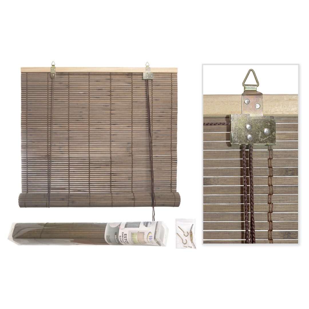 HERSIG Estor Bambu Color Natural/Marron oscuro  Persianas Enrollables Exterior e Interior de 60x140cm/80x160cm/100x180cm  a elegir  Instalación Sencilla y Rápida Estor de bambu natural enrollable ejido con varillas de láminas de bambú 100% de alta calidad