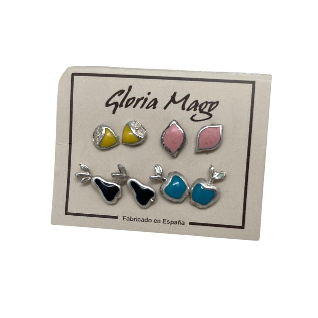 Pack 4 pares Pendientes frutas. Combo3. Plata 10µ y laca colores