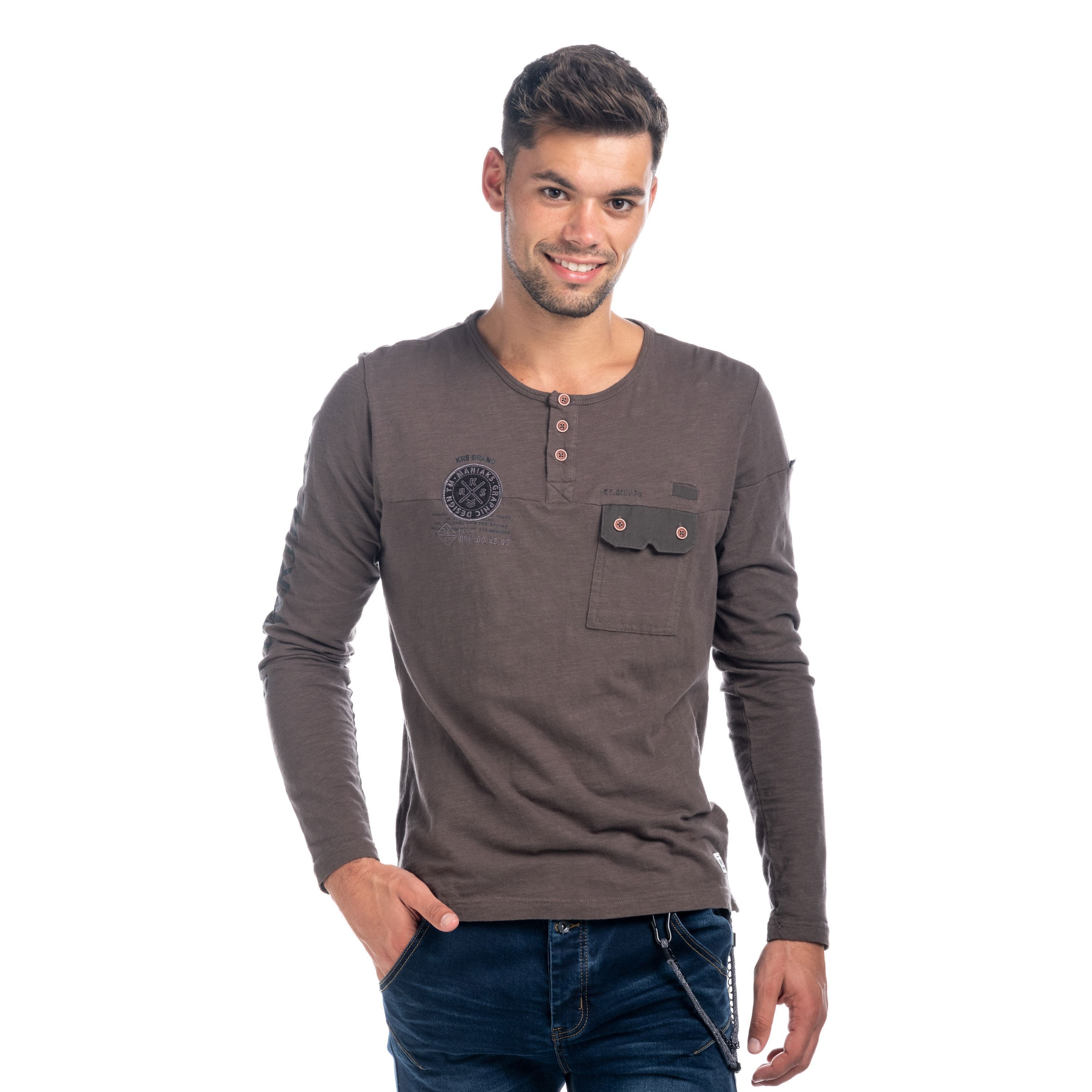 Koroshi Camiseta Manga Larga Hombre Efecto Lavado Bolsillo y Escudo – Koroshi