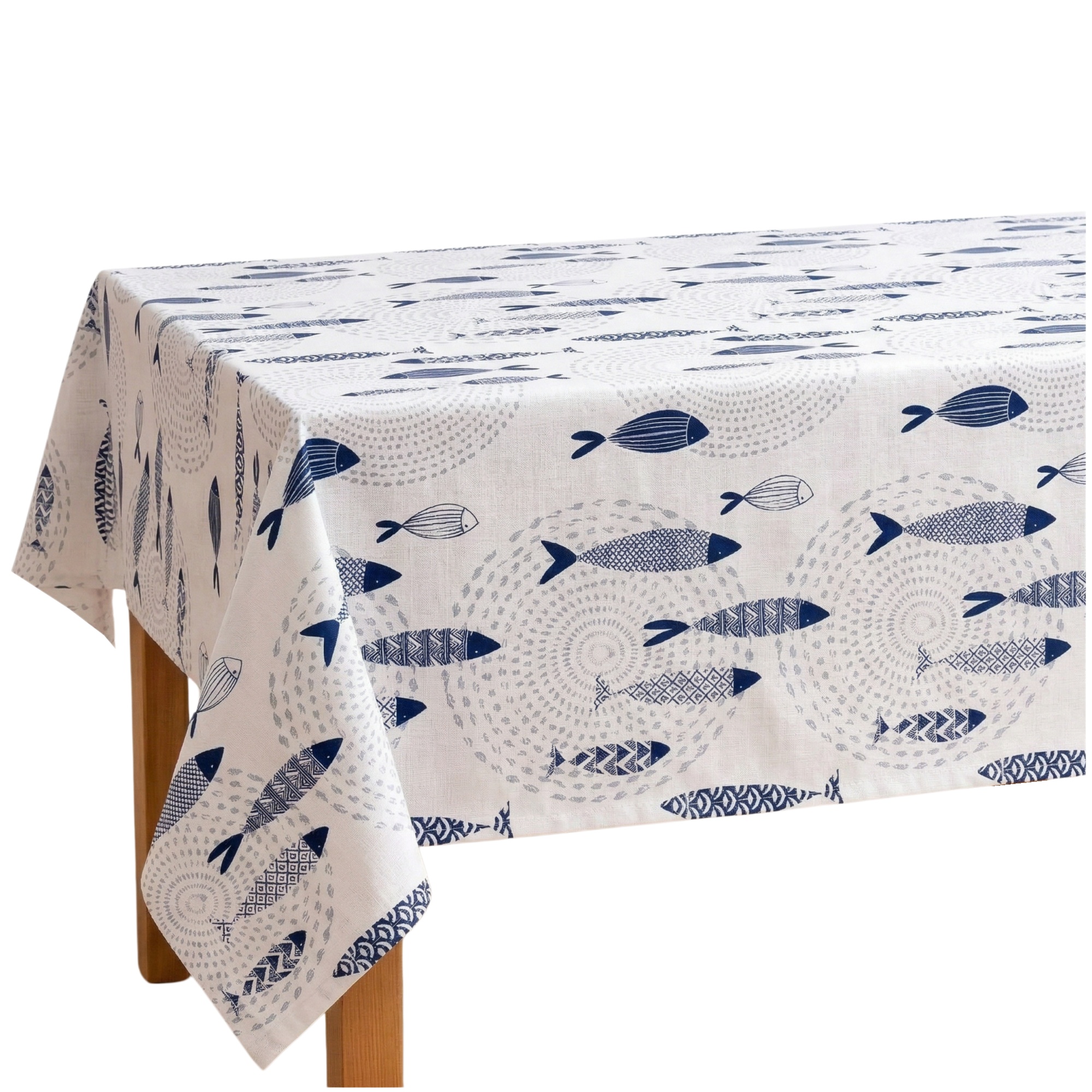 Mantel de PVC Impermeable Antimanchas, Diseño de Peces Azules, Estilo Mediterráneo,Fácil de Limpiar, Protección para Mesa, Ideal para Cocina, Comedor, Picnic y Salón,