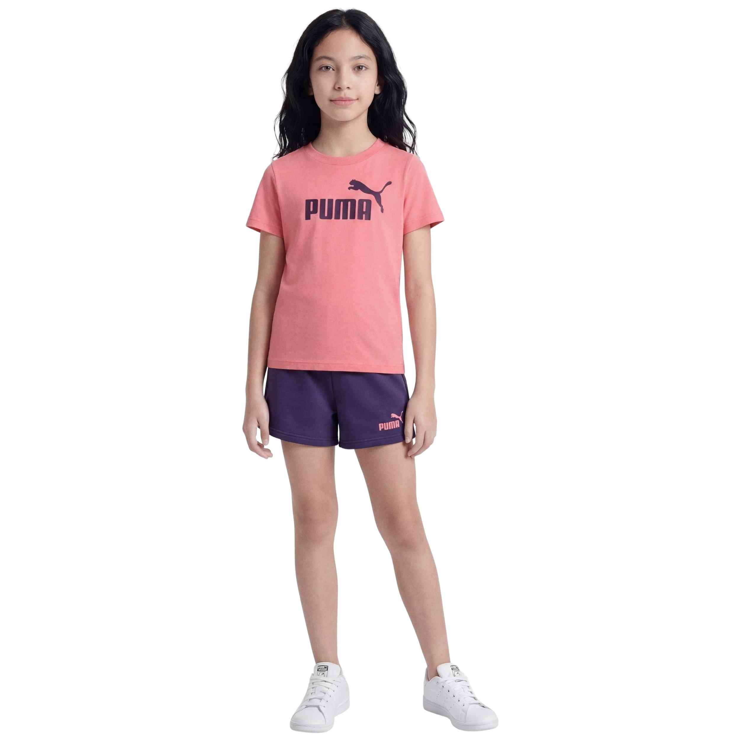 Conjunto Puma modelo Essentials No. 1 Logo Tee and Shorts para Niñas en color Rosa