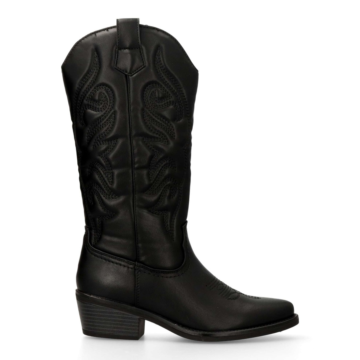 Vanessa Calzados - Botas cowboy largas mujer de piel sintética con bordado original estilo boho chic color negro cómodas
