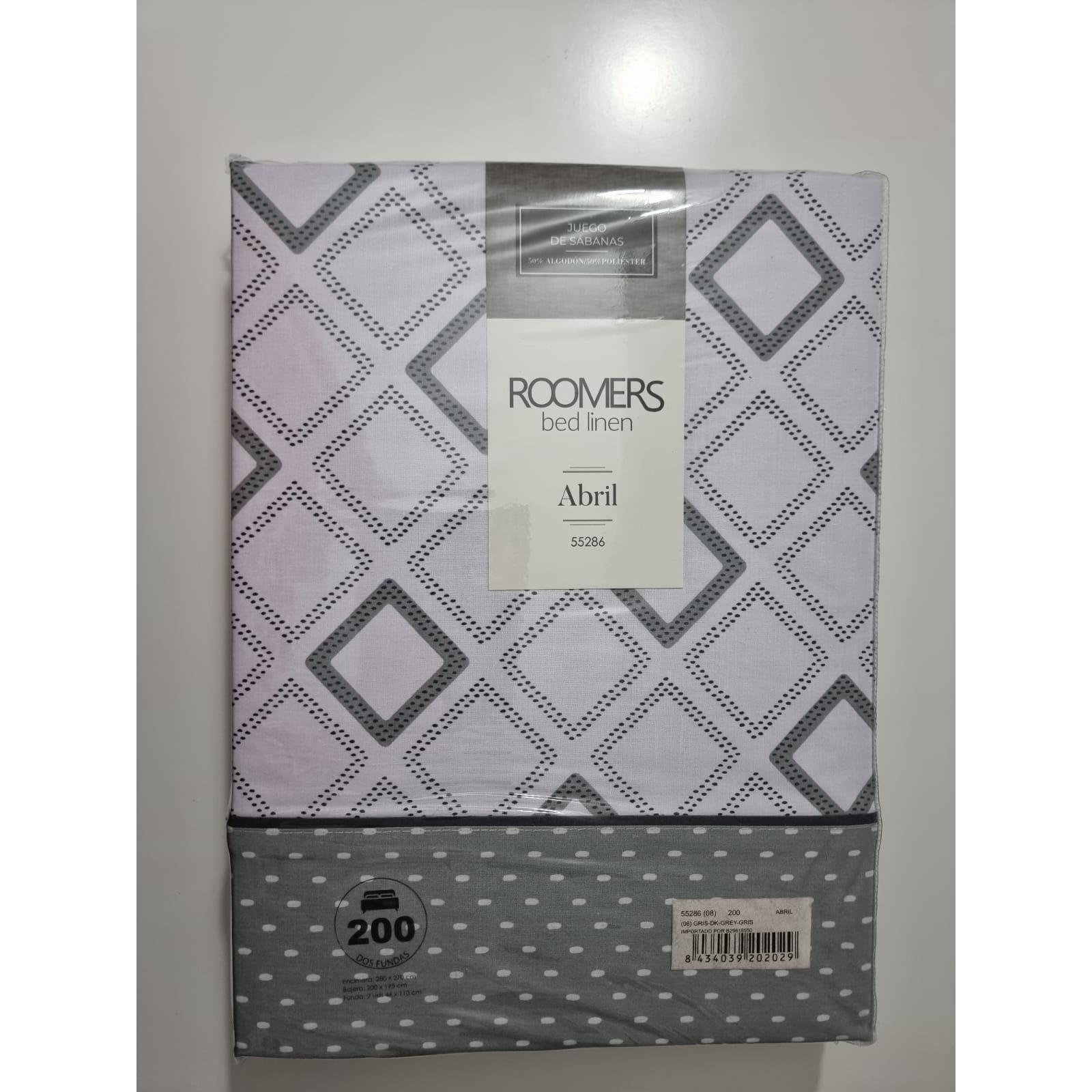 ROOMERS ben line - Juego de sábanas para cama de 200 cm, 50% algodón y 50% poliéster, color gris con blanco, encimera 280x270 cm, bajera 200x195 cm y 2 fundas 44x110 cm