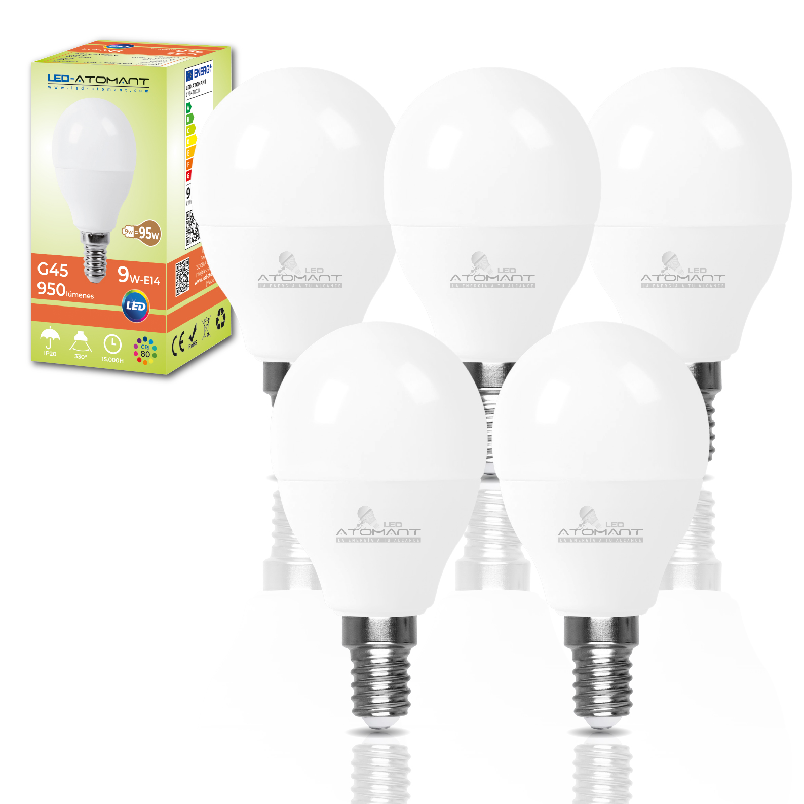 LED ATOMANT Bombilla LED E14 G45 9W, 950 Lumenes, Casquillo fino, Equivalente a 95W tradicional