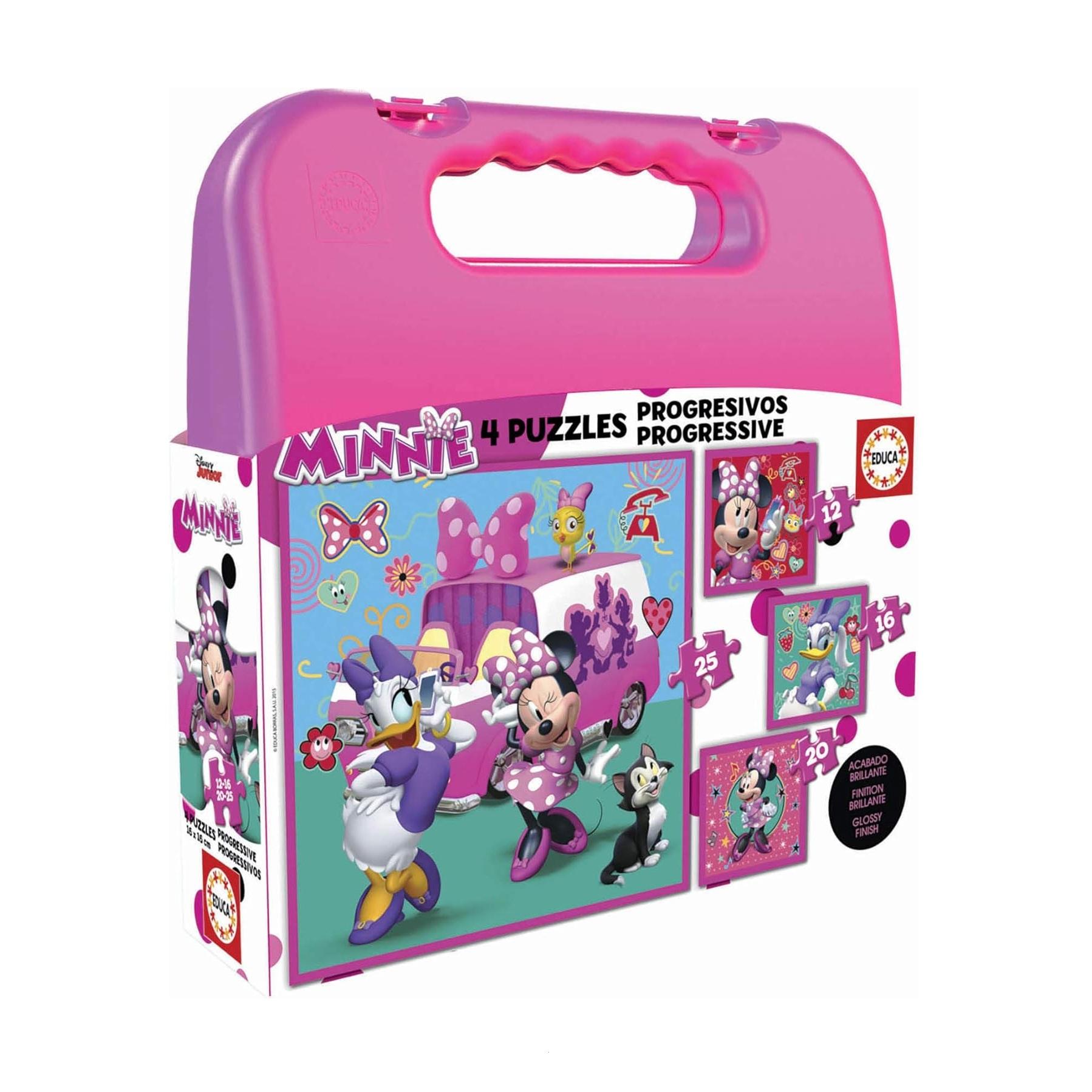 Educa Maleta con 4 puzzles progresivos Minnie 12-16-20-25 piezas + 3 años