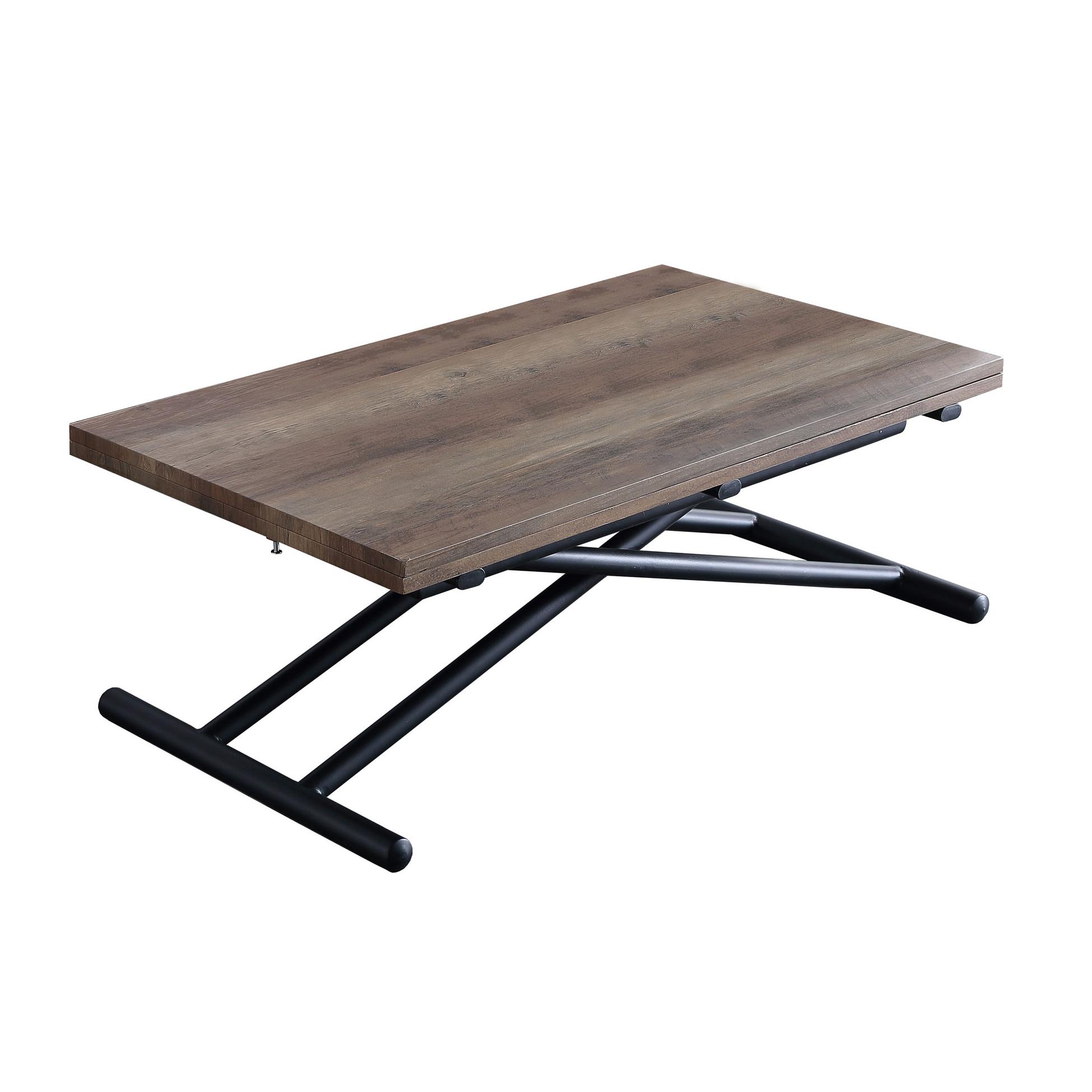 Mesa de centro elevable y extensible up down nogal negro, estructura metálica, medidas 100x57x49 cm Fijalo