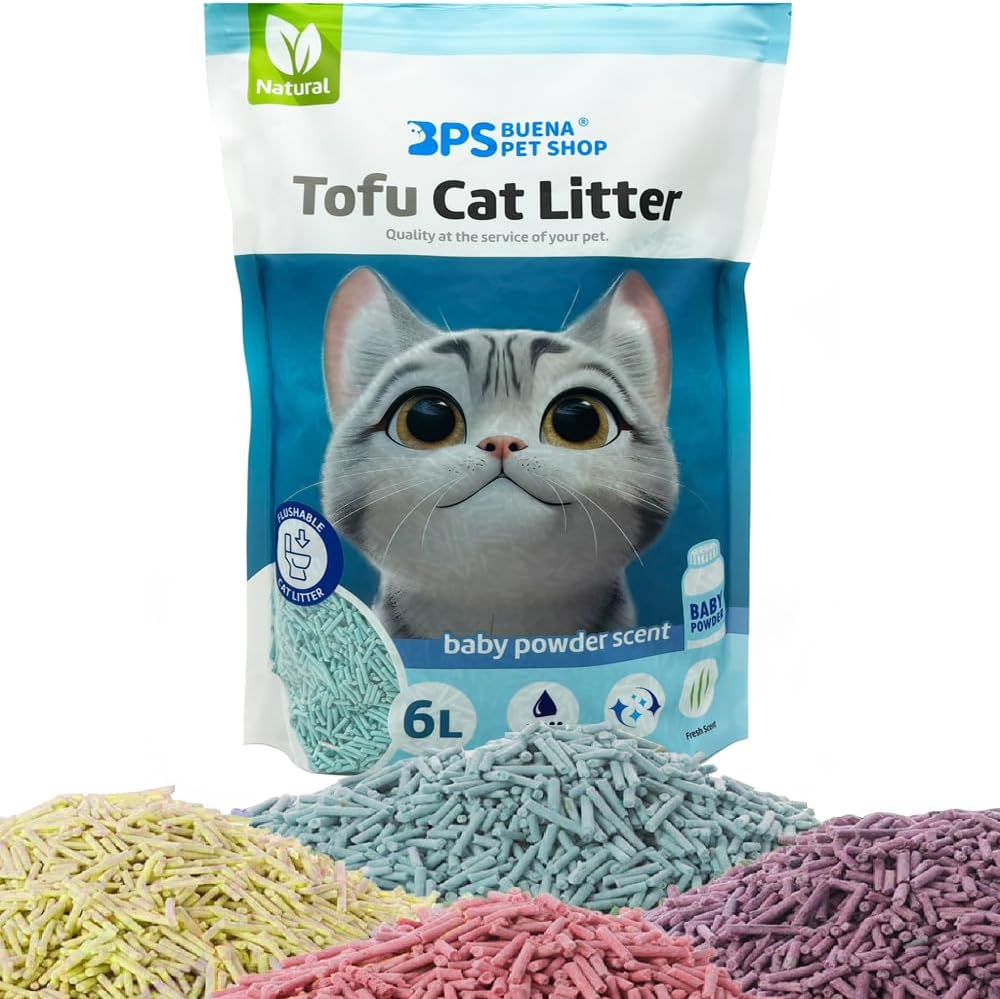 UD - Arena Aglomerante de Tofu para Gatos sin Polvo 6L | Control de Olores | Desechable en Inodoro | Baby Powder