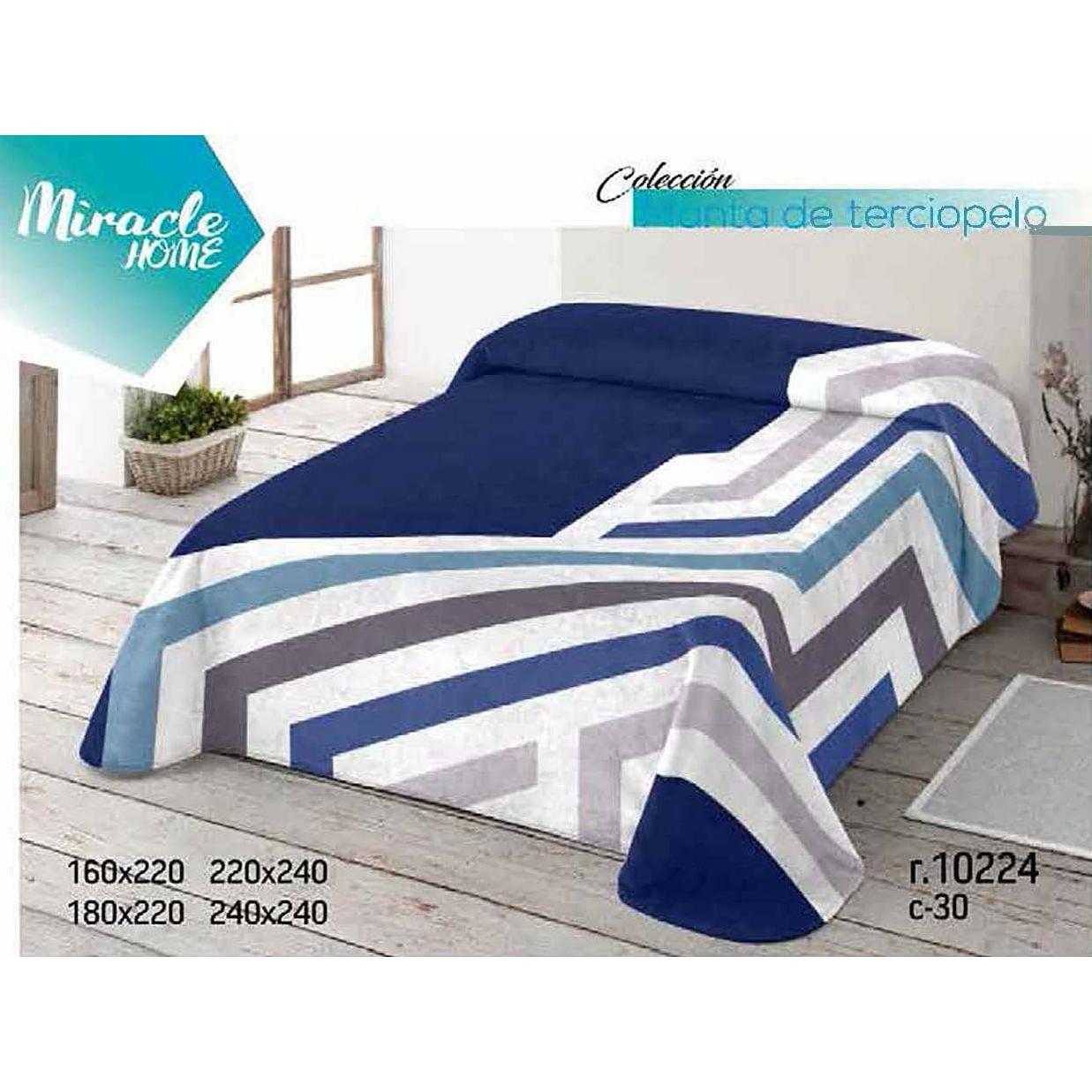 Manta Terciopelo Rayas Azul - Tacto Extrasuave