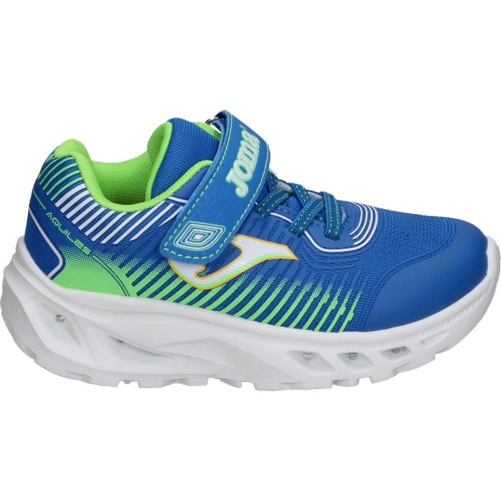 JOMA | Zapatillas con Luces Joma Aquiles para Niño – Deportivas en Color Azul con Detalles en Verde – Sneakers con Cordones y Velcro – Transpirable – Puntera Reforzada – Flexibles – Modelo JAQUIS2605V