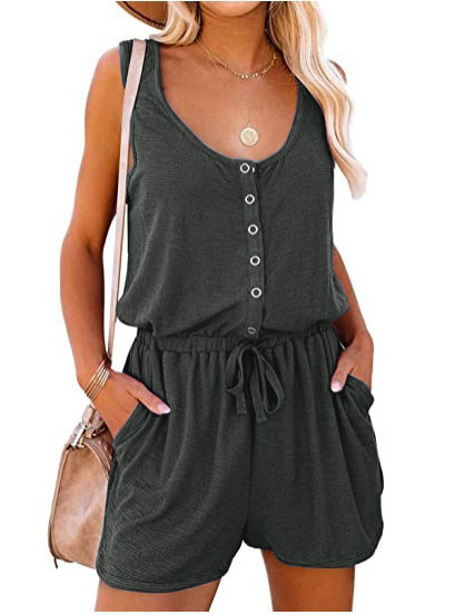 Mono informal de verano para mujer, cuello redondo, sin mangas, con bolsillos