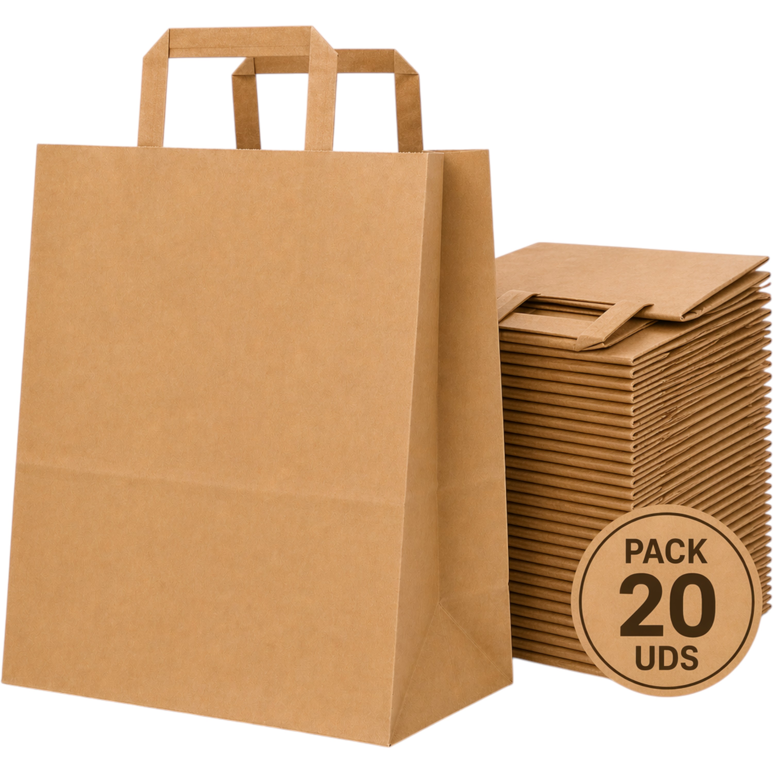 Bolsas Kraft Lisas Resistentes | Pack Bolsa Papel Kraft Marrón para Tienda, Eventos, Regalos | Asas Reforzadas Eco-Friendly