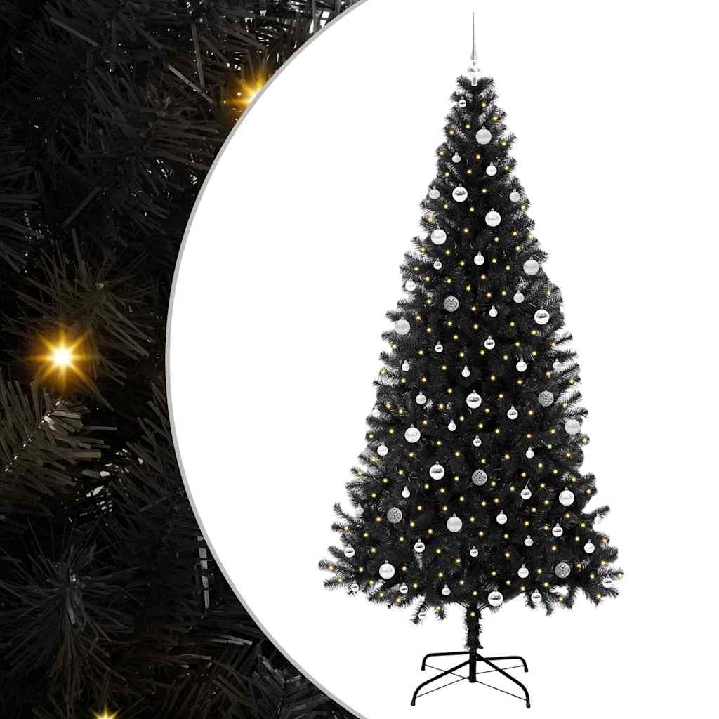 vidaXL Árbol de Navidad Negro 240 cm PVC con LED y bolas