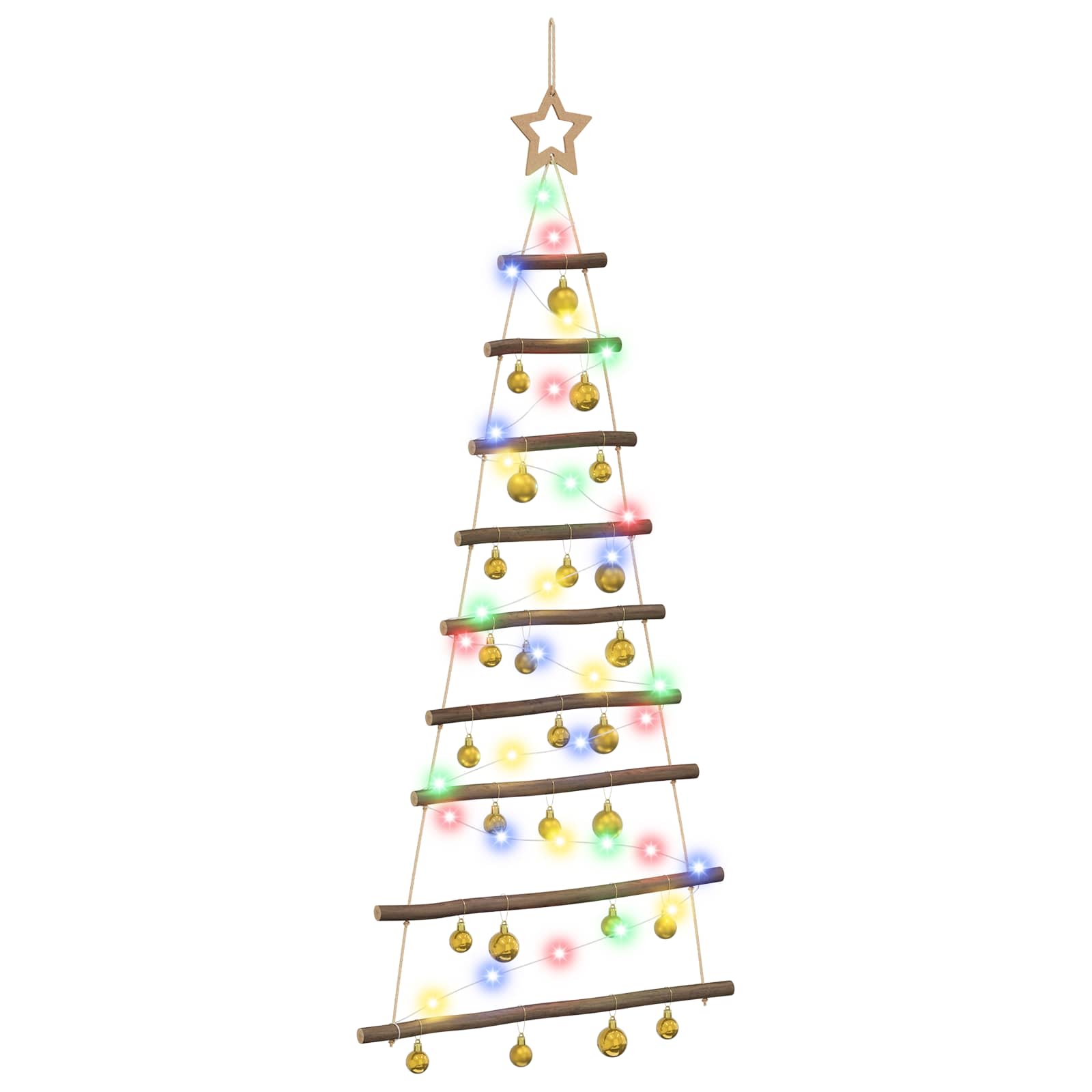 vidaXL Árbol de Navidad colgante con bolas 120 cm 50 LED Blanco Cálido/Multicolor