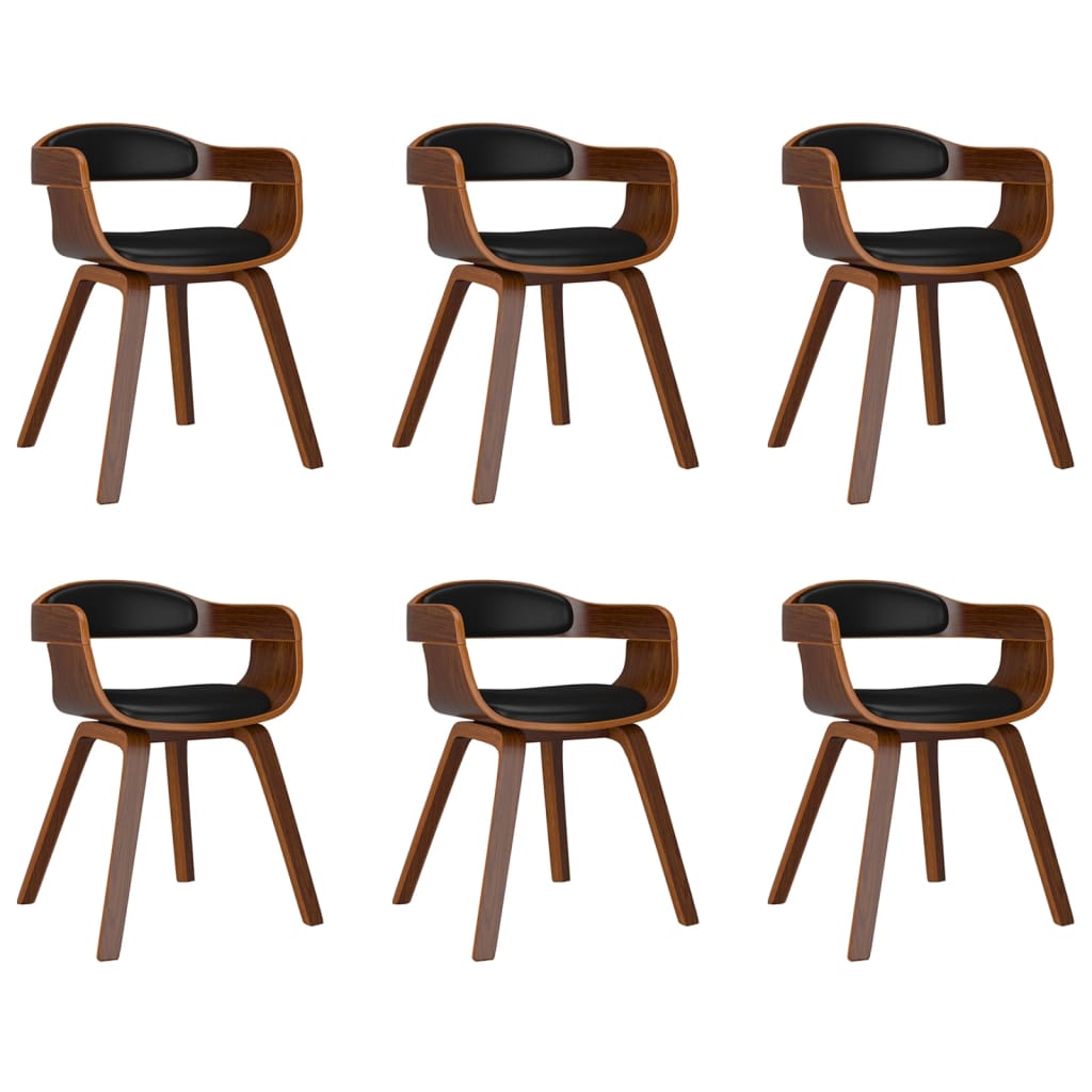 vidaXL Sillas de comedor 6 uds madera curvada y cuero sintético negro