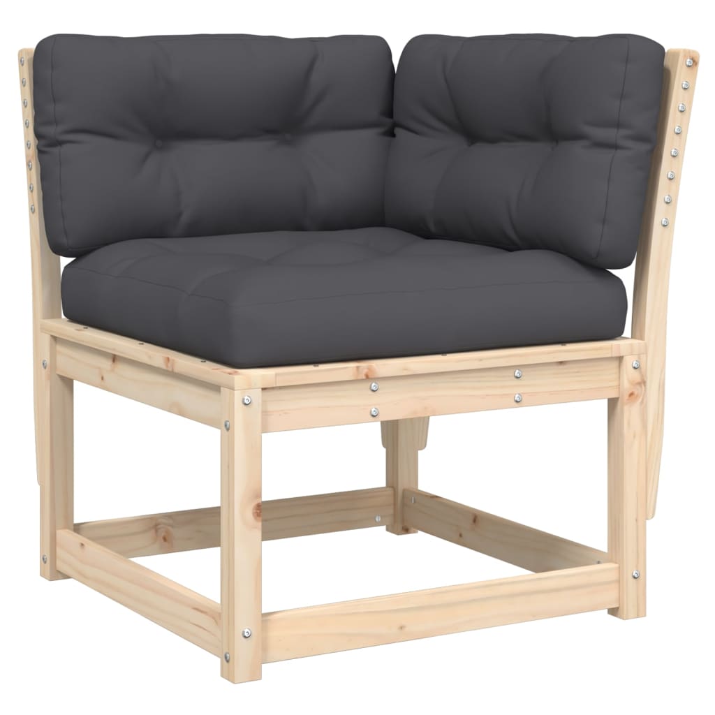 vidaXL Sofá esquinero de jardín con cojines madera de pino 73x73x78 cm