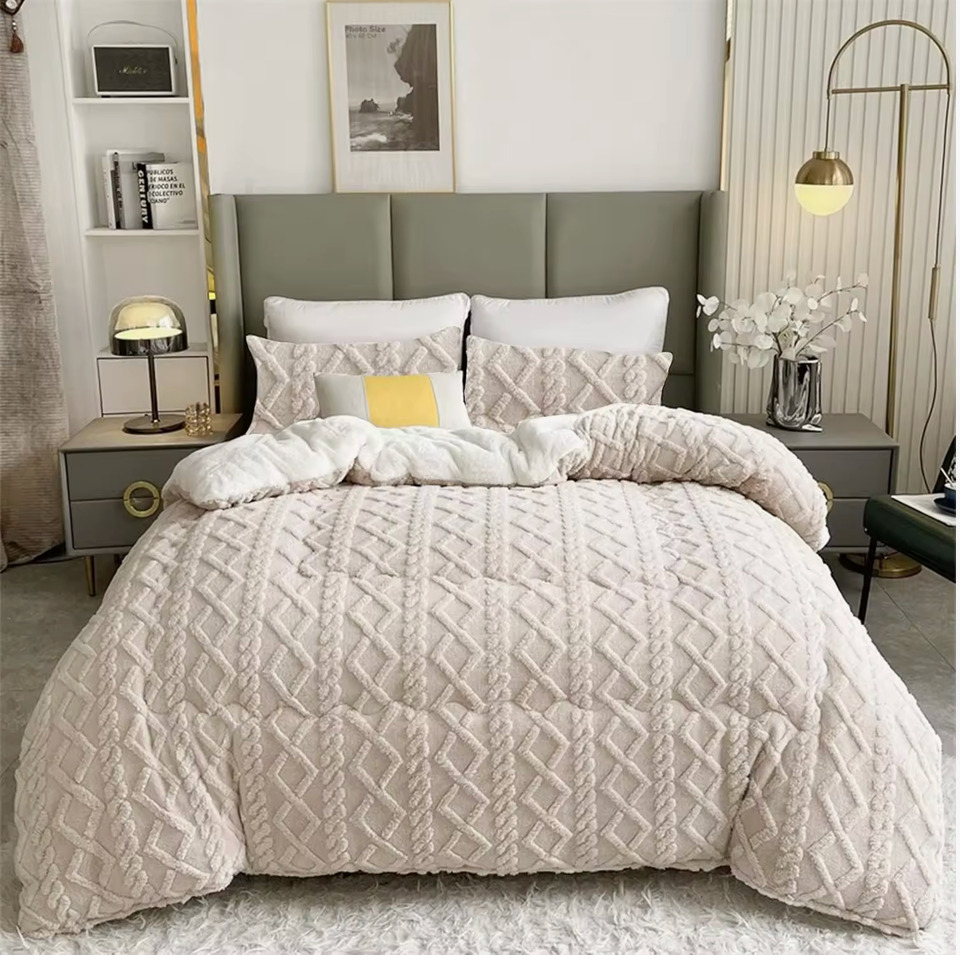 AYU SHOP Edredón Borrego 180 x 260c m/240 x 260 cm para Cama Individual o Matrimonio con funda para almohada, Edredón Nódico Invierno Cálido y Suave con Relleno de Micro Fibra Poliéster, Edredón Reversible Franela y Sherpa