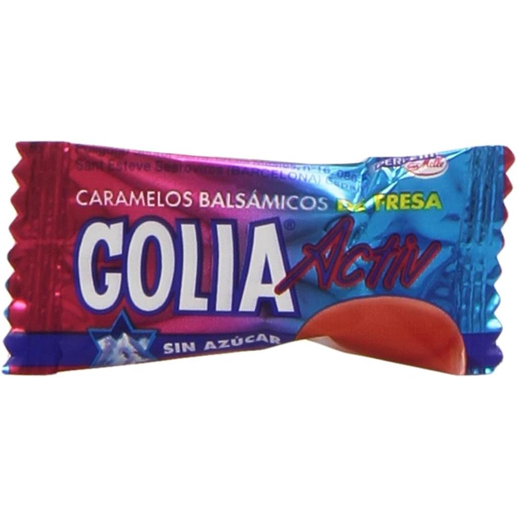 Golia Activ – Caramelos Balsámicos de Fresa – 560 g, Caramelos Sin Azúcar con Mentol y Extractos Naturales, Paquete Grande Ideal para Compartir, Refrescar la Boca y Disfrutar en Casa, Oficina o Regalo