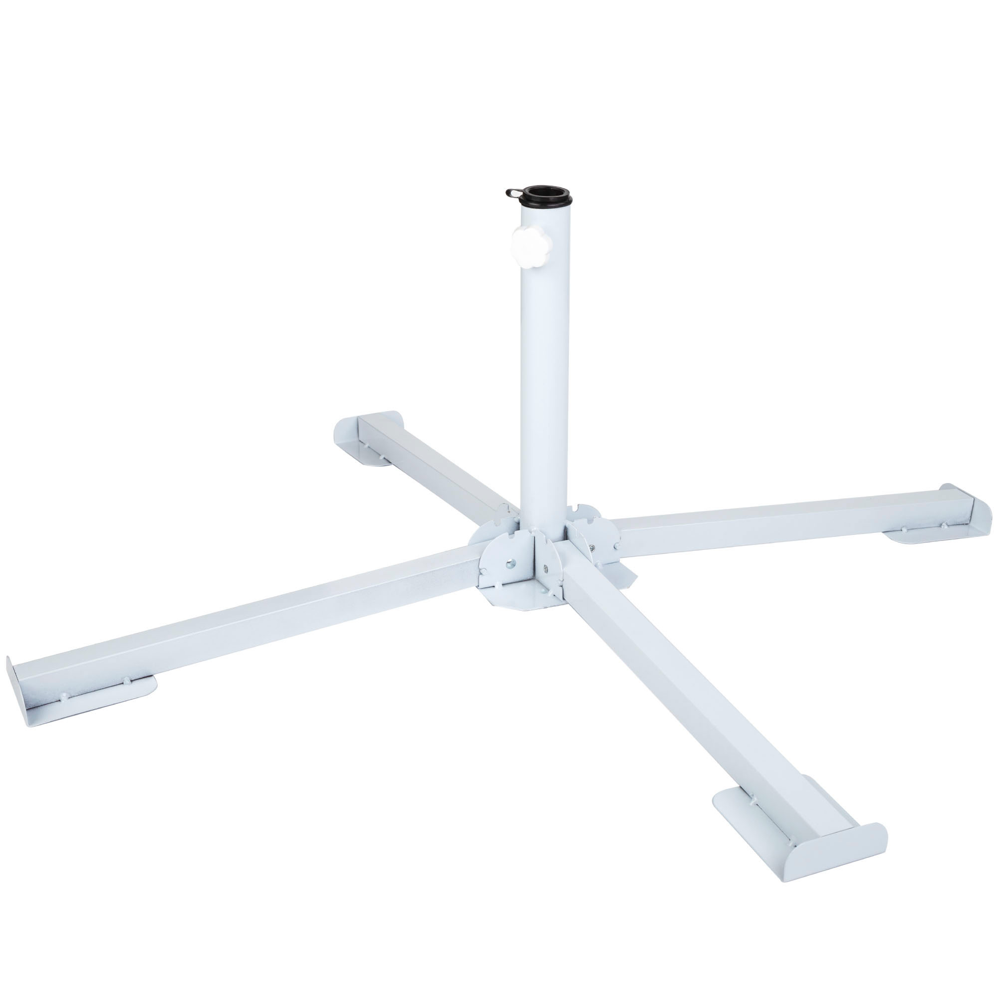 Aktive - Base sombrilla, color blanco, 3 patas metal, soporta máx. 18,9 kg, medidas abierta 86x86x34 cm, medidas cerrada 14x14x41 cm, mástil D25-38 mm, pie sombrillas, base parasol plegable