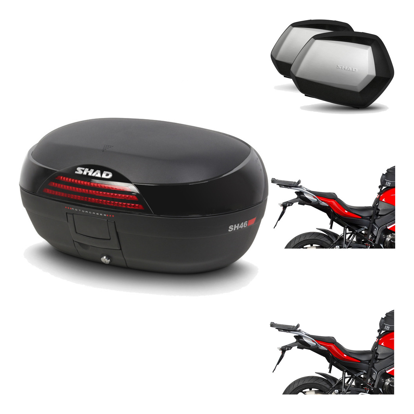 Maletas Laterales + Baul Trasero + Herraje Montaje + Herraje 3P Sh46 Sh 46 New Model Sc Sh35 Premium KIT-194802