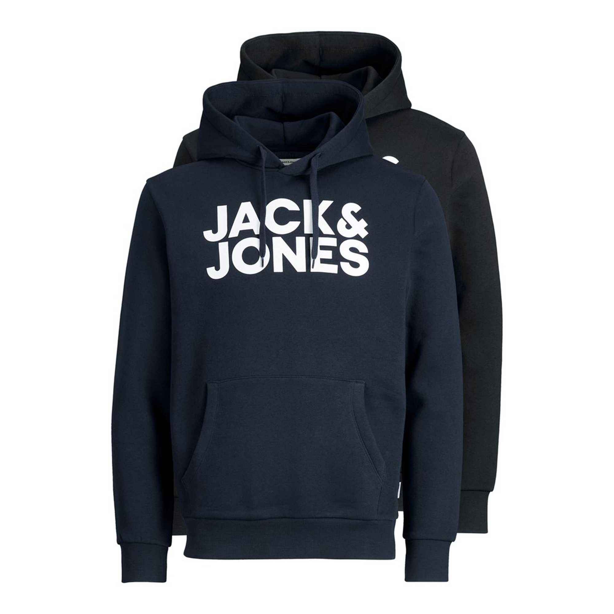 JACK&JONES Sudadera con capucha para hombre, paquete de 2 - JJECORP LOGO SWEAT HOOD, Pullover, Logotipo JJECORP LOGO SWEAT HOOD