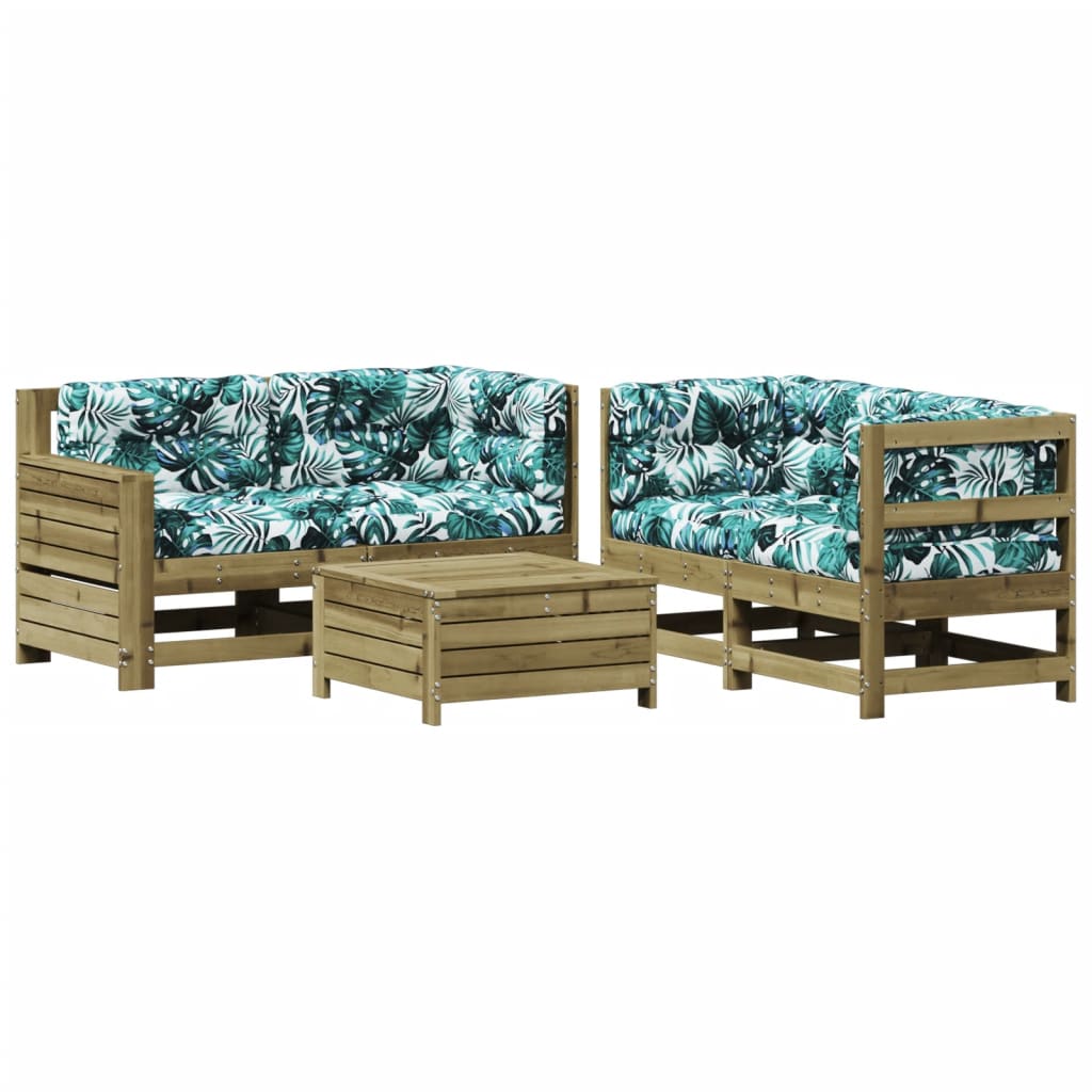 vidaXL Juego de muebles jardín 5 pzas y cojines madera pino impregnada