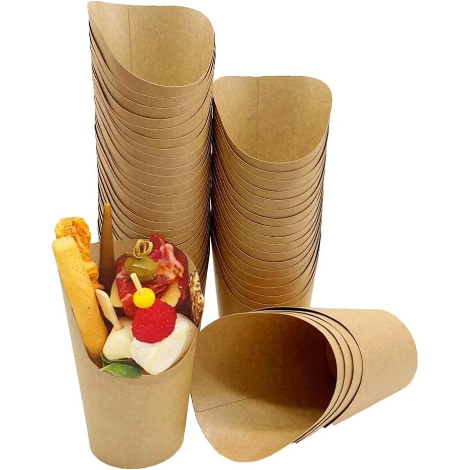 50 piezas de 14 oz desechables para llevar postres congelados para fiestas, suministros para hornear pasteles, soporte para vasos de papel Kraft con forma de hojaldre