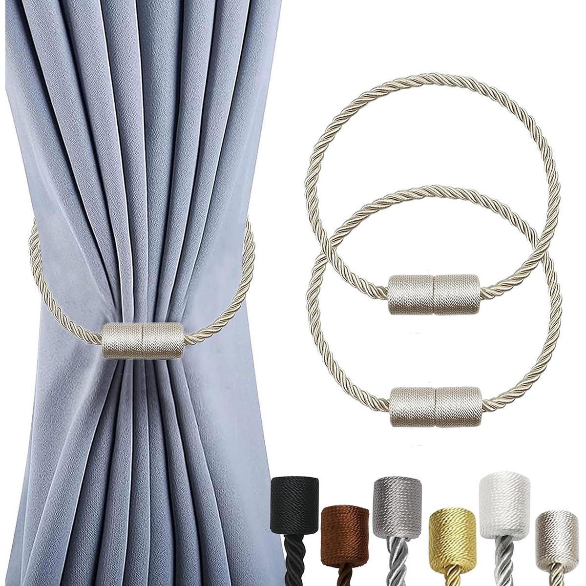 piezas de sujetadores magnéticos para cortinas - Gancho para sujetar cortinas - Sujetadores para cortinas - Sujeta cortinas - Cordón magnético para cortinas - Sujetadores para cortinas - Cable de acero reforzado - Beige