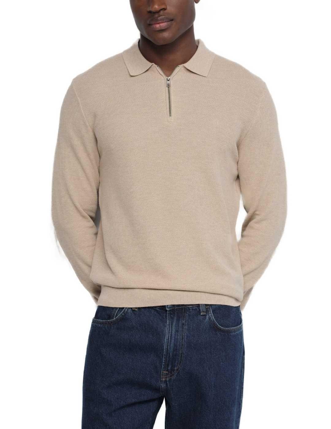 Jersey Salsa beige media cremallera para hombre