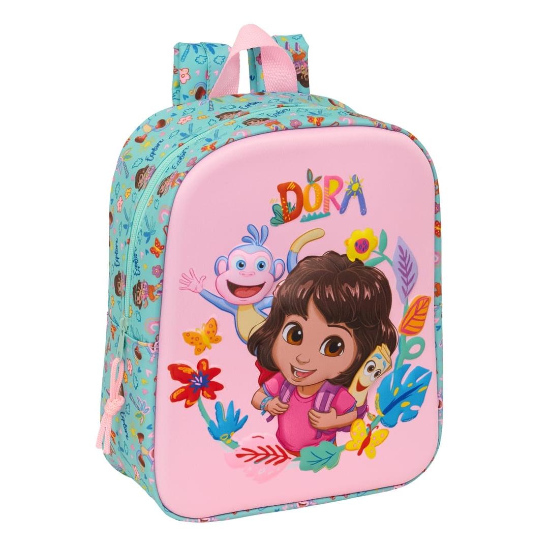 SAFTA | Mochila Escolar Junior Dora Adaptable a Carro Ergonómica y Acolchada, Infantiles y Junior, Hombreras y Espalda Ergonómicas Acolchadas, Bolsillo Frontal Gran Formato, Laterales Portabotellas