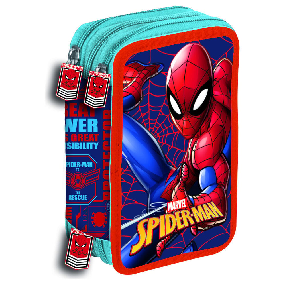 Estuches Plumier Triple Spider-Man Marvel, 3 Compartimentos con Cremallera, Organizador Escolar para Lapices y Rotuladores, Infantil, Regalo Original, Resistente y Practico