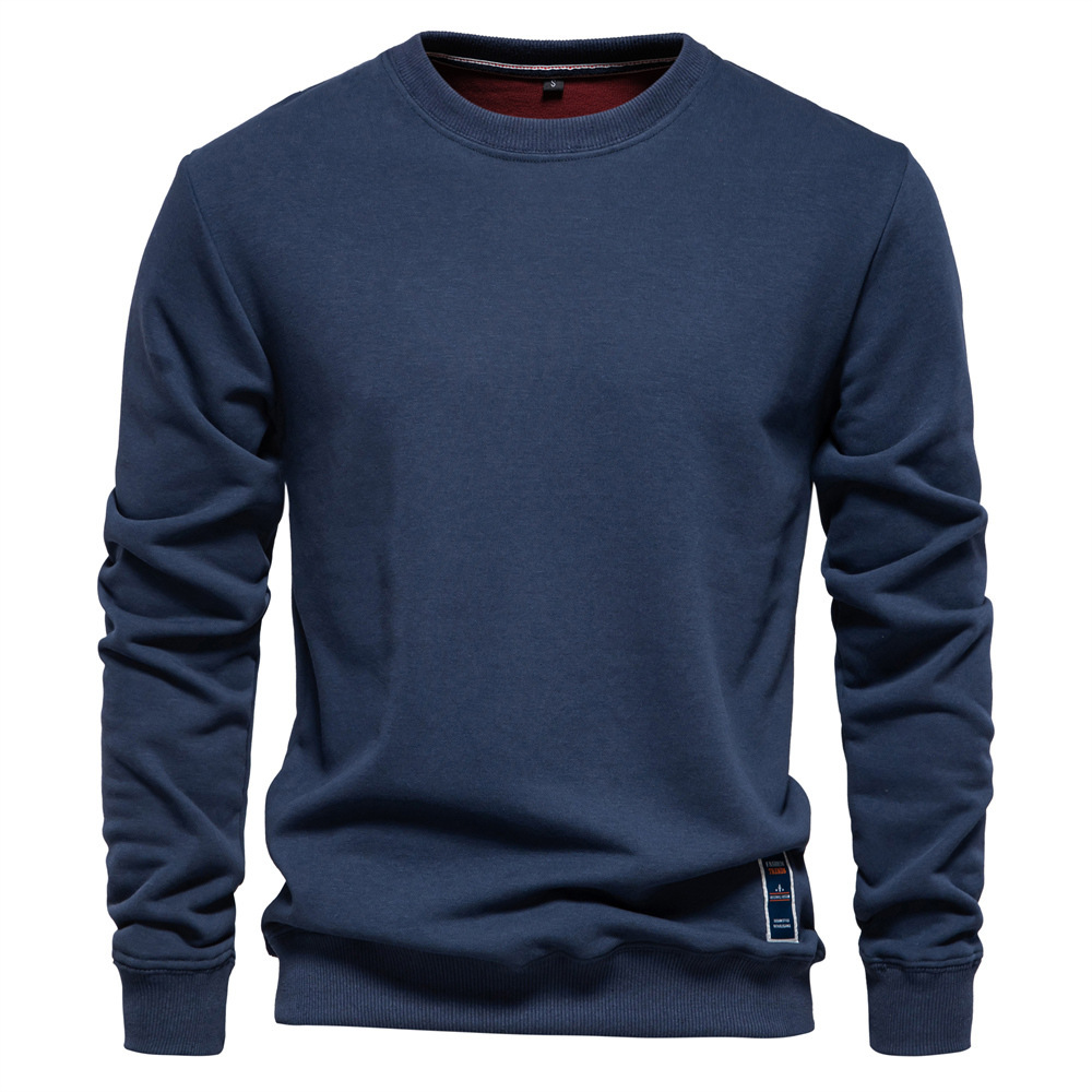 TK Sudadera de manga larga de talla europea para hombre, sudadera informal holgada de color sólido con cuello redondo, novedad de Otoño de 2024