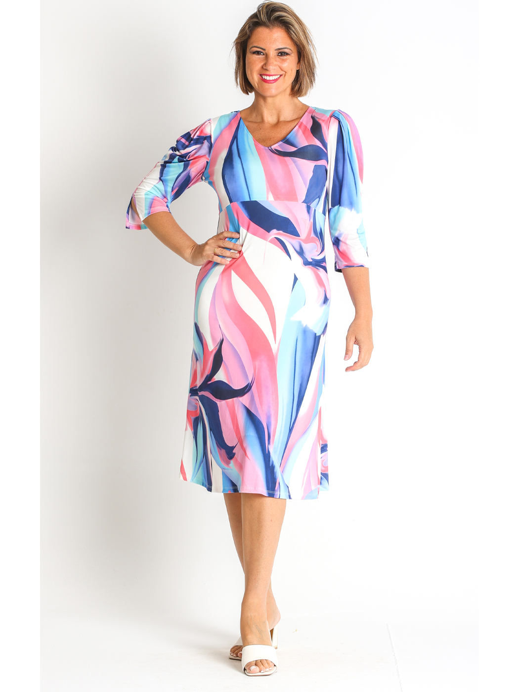 368486L VESTIDO PUNTO ESTAMPADO CORTE CINTURA
