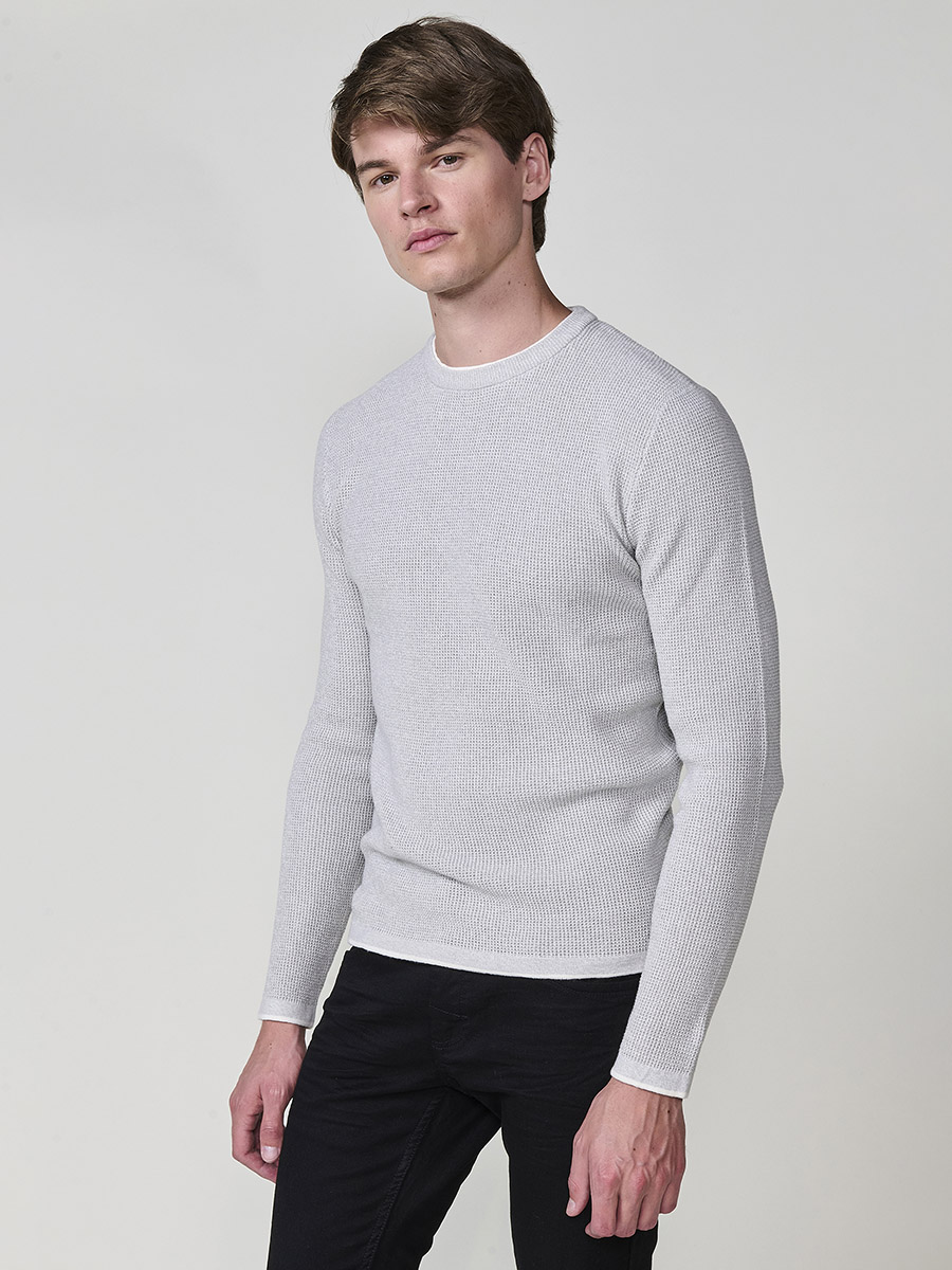 Koroshi - Jersey de punto tricot para hombre cuello redondo 100% acrílico, ligero y suave, diseño clásico atemporal para looks casuales todo el año
