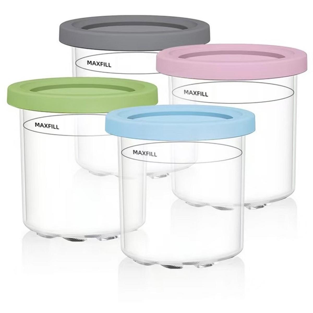 Tarros para almacenar hielo - Recipiente apto para la heladera Ninja Creamy - Juego de 4 vasos y tapas para helado, compatibles con las heladeras Ninja Creamy de las series NC300EU, NC301 y NC299AMZ - Sin BPA - Aptos para lavavajillas