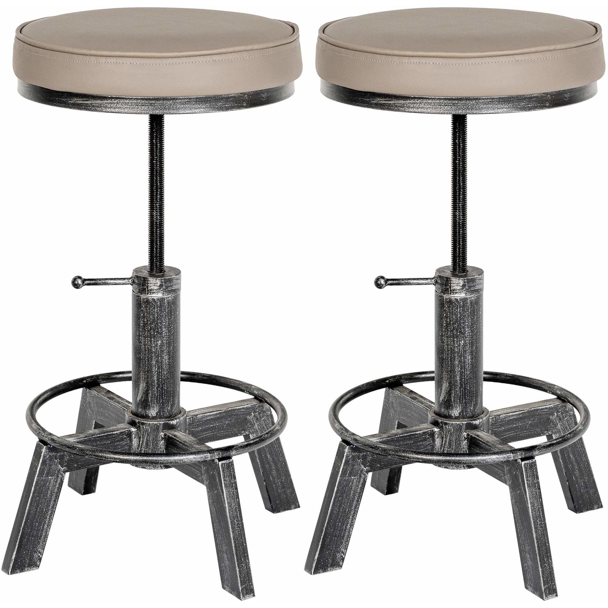 Set de 2 taburetes Destin industriales en polipiel Plateado antiguo