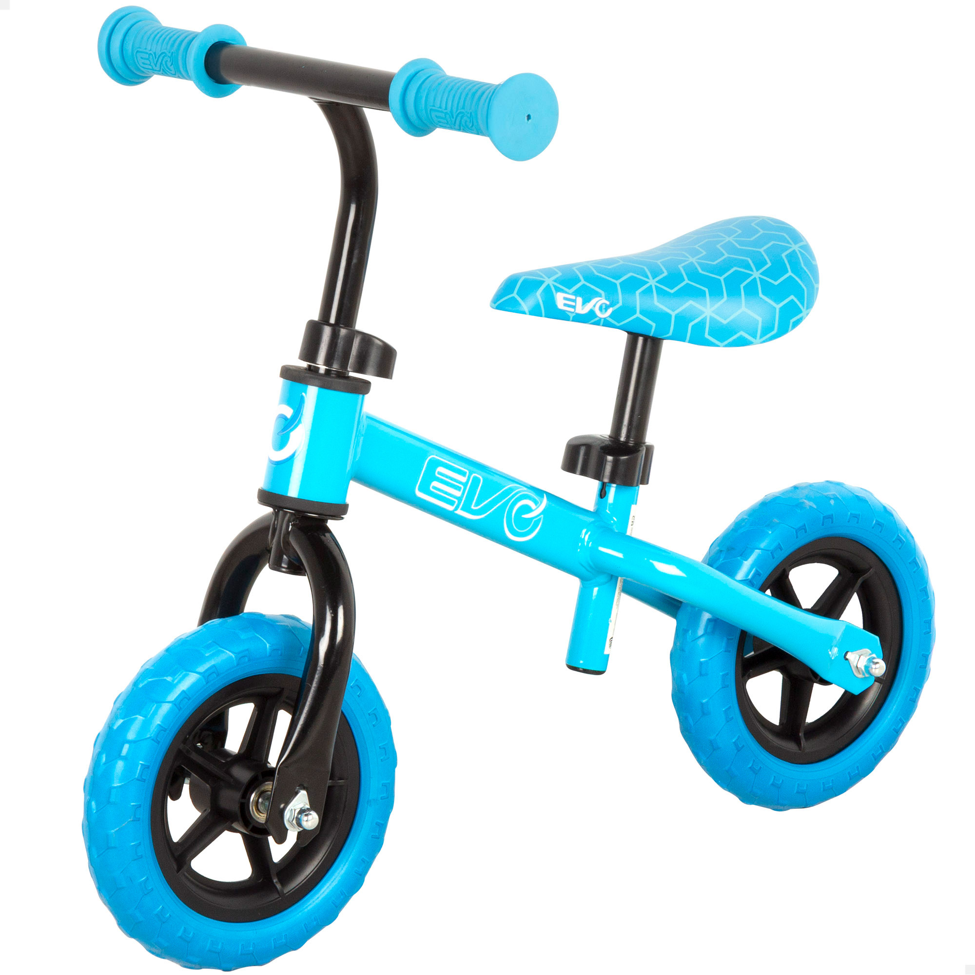 EVO - Bicicleta sin pedales, 2 ruedas, color azul, mide 63x36x50 cm, soporta hasta 20 kg, manillar y sillín ajustables, actividades exterior niños, diversión activa, juegos para niños, bici a partir de 2 años