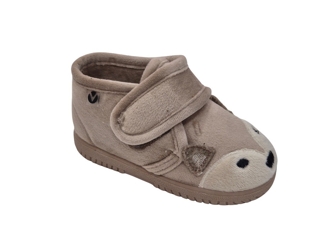 Zapatillas De Casa Con Velcro Para Niños Y Niñas, Marca Victoria, En Color Beige O Rosa. Victoria