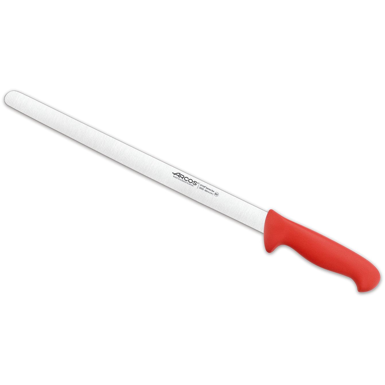 Arcos Cuchillo Fiambre Flexible 350 mm - Hoja Acero Inoxidable Nitrum, Mayor Durabilidad y Corte Preciso - Mango Polipropileno Rojo - Serie 2900
