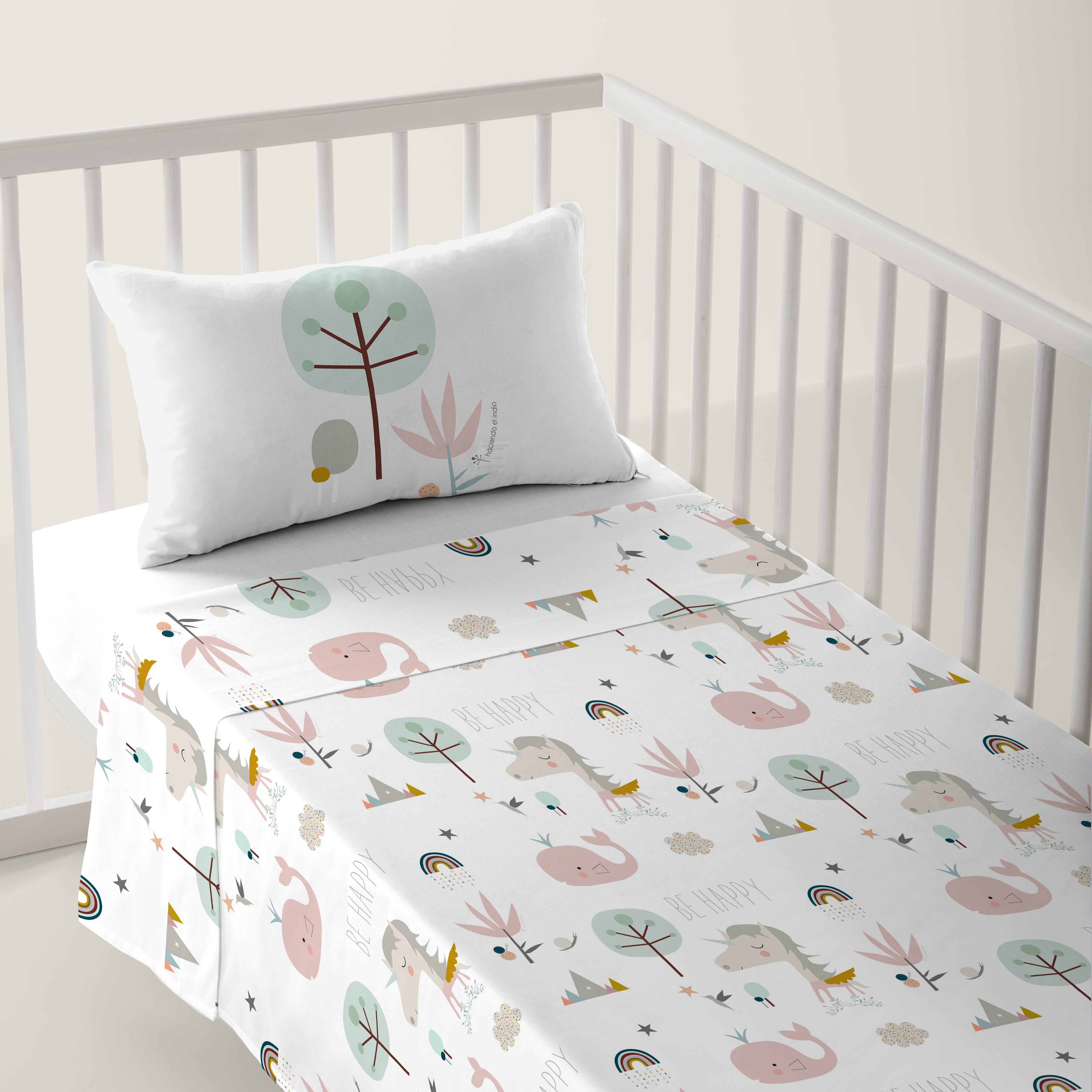 HACIENDO EL INDIO - Juego de Sábanas Cuna Estampado 100% Algodón - Juego de 2 Piezas Incluye Sábana Encimera y 1 Funda de Almohada - 100x130/120x180 cm - 27 Modelos Disponibles - Fabricado en España