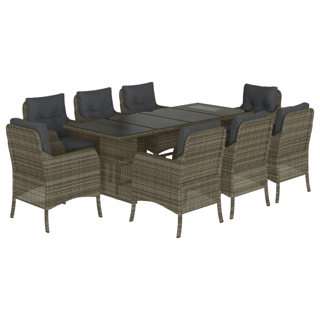 vidaXL Set comedor jardín 9 pzas y cojines ratán sintético gris