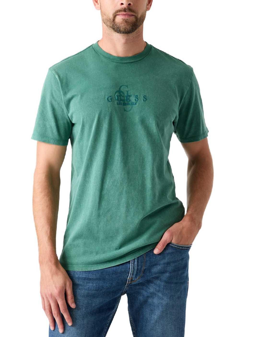 Camiseta Guess Raised verde logo manga corta para hombre