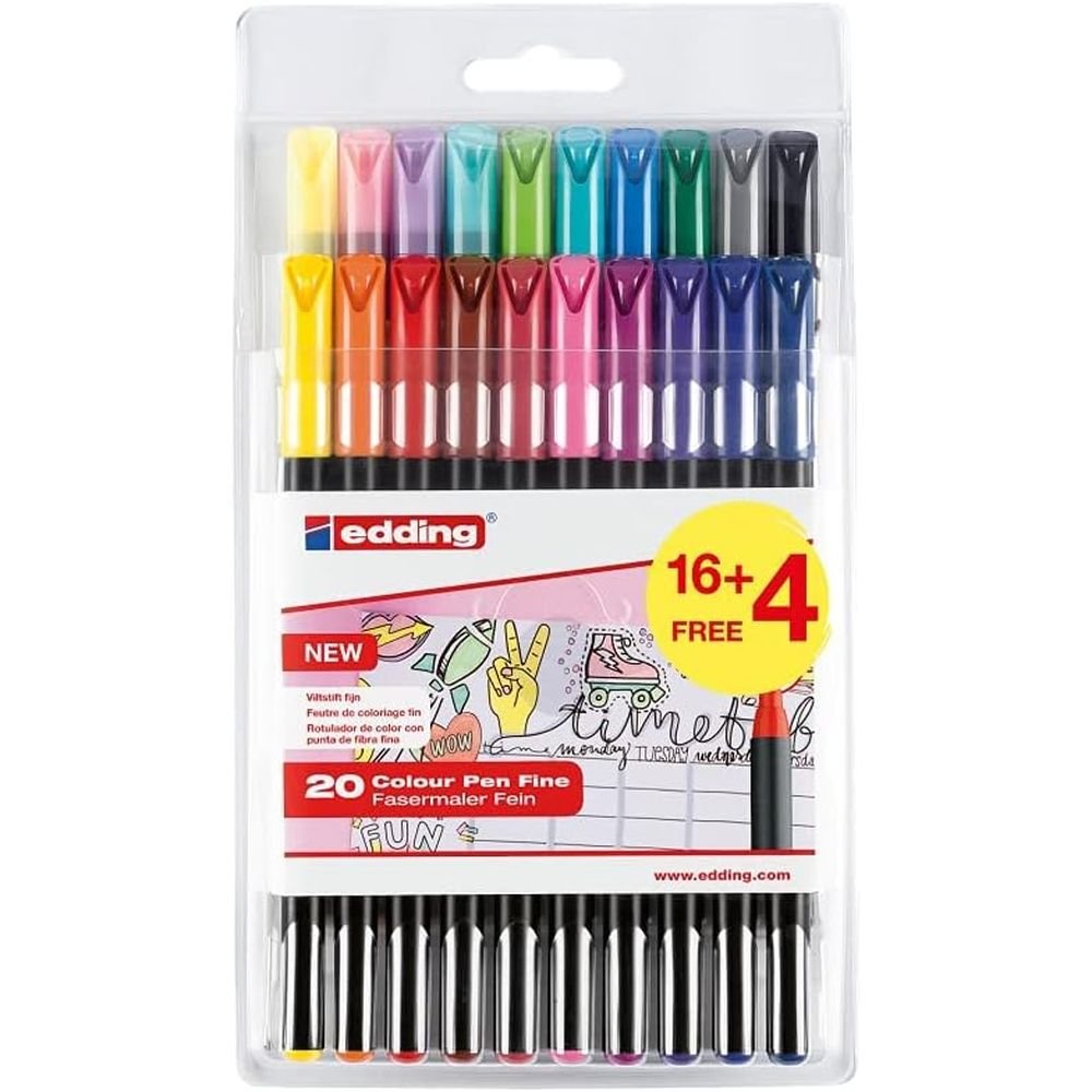 Rotulador edding 1200 estuche 16 colores surtidos + 4 pastel gratis | escritura fina y colores vibrantes | ideal para dibujo y oficina