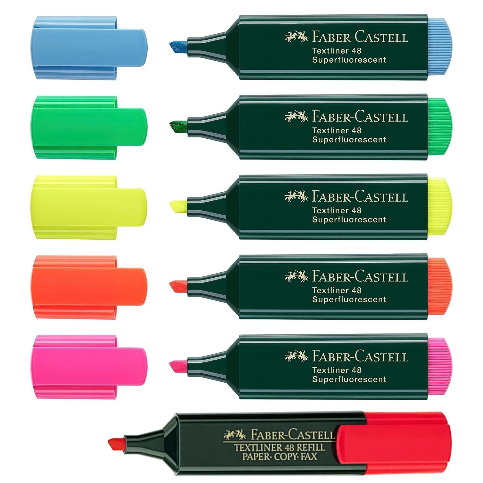 Faber castell 09254830 - 5 colores disponibles, azul, amarillo, verde, rosa y naranja marcadores flúor rotuladores fluorescentes