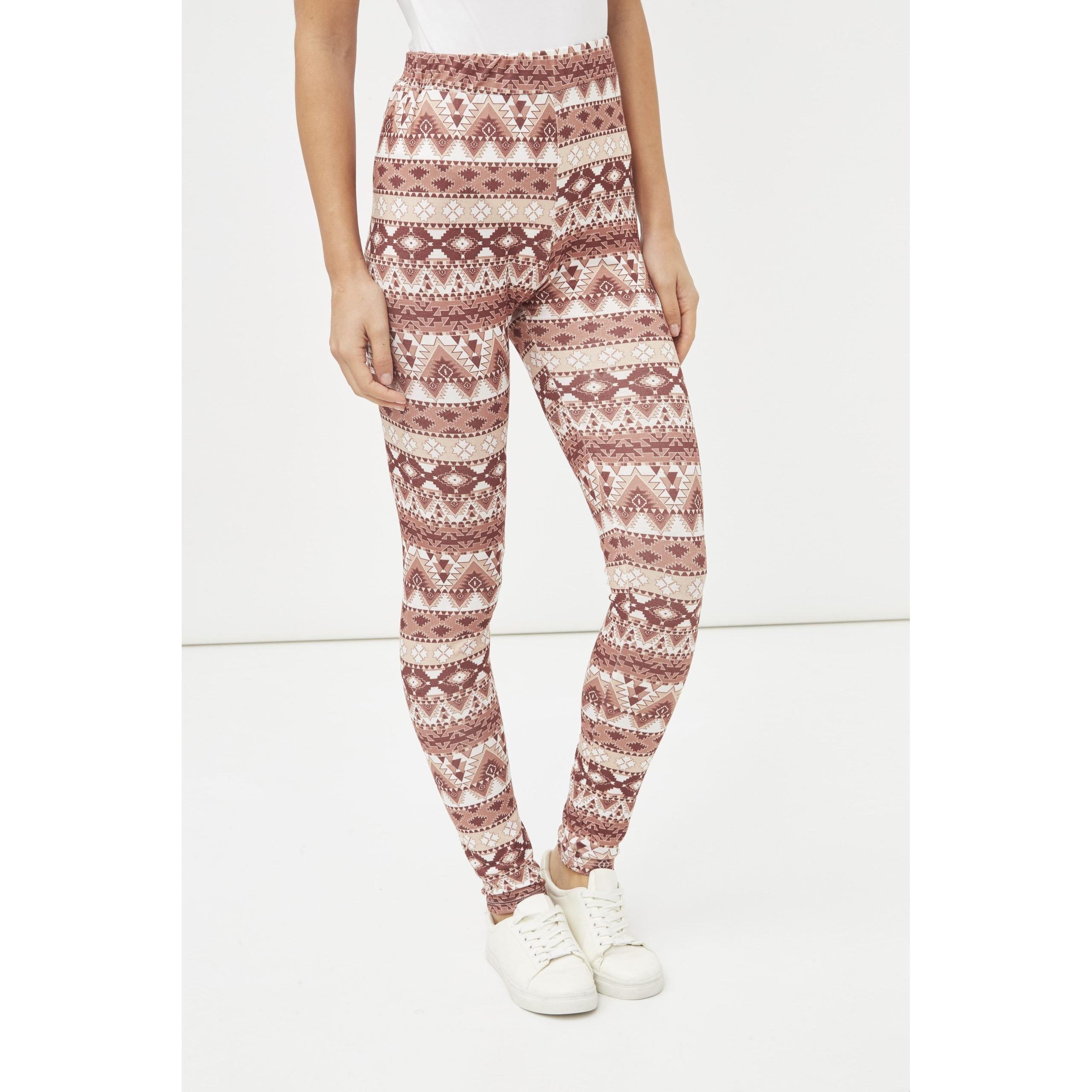 Leggings mujer, pantalón ajustado, estampado étnico geométrico, tejido suave y elástico, talle alto, moda urbana casual, cómodo y versátil, color marrón, talla 38, ideal para looks modernos ✅Entrega 24/48h