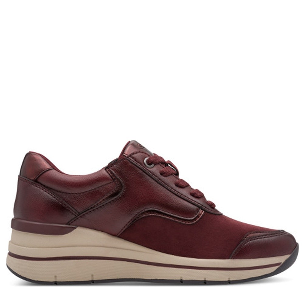 Cómoda  23790 VEGANO BURDEOS (granate): deportivas veganas en licra; plantilla extraíble, cuña 4,5 cm y suela goma antideslizante. Suaves en el empeine y sin rozaduras. ¡Cómpralas ahora! Altura Tacón bajo (3-5 cm) Referencia