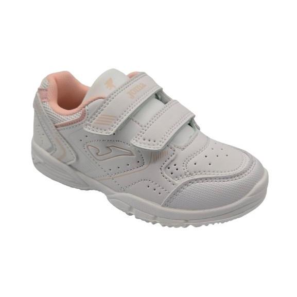 Zapatillas Deportivas Con Velcro Para Niñas, Marca Joma, En Color Blanco Con Rosa. Joma School